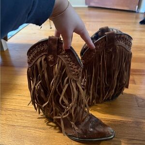 Fringe Western Boots - Brown